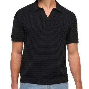 Abercrombie & Fitch Mens L Black Textural Striped Johnny Collar Sweater Polo